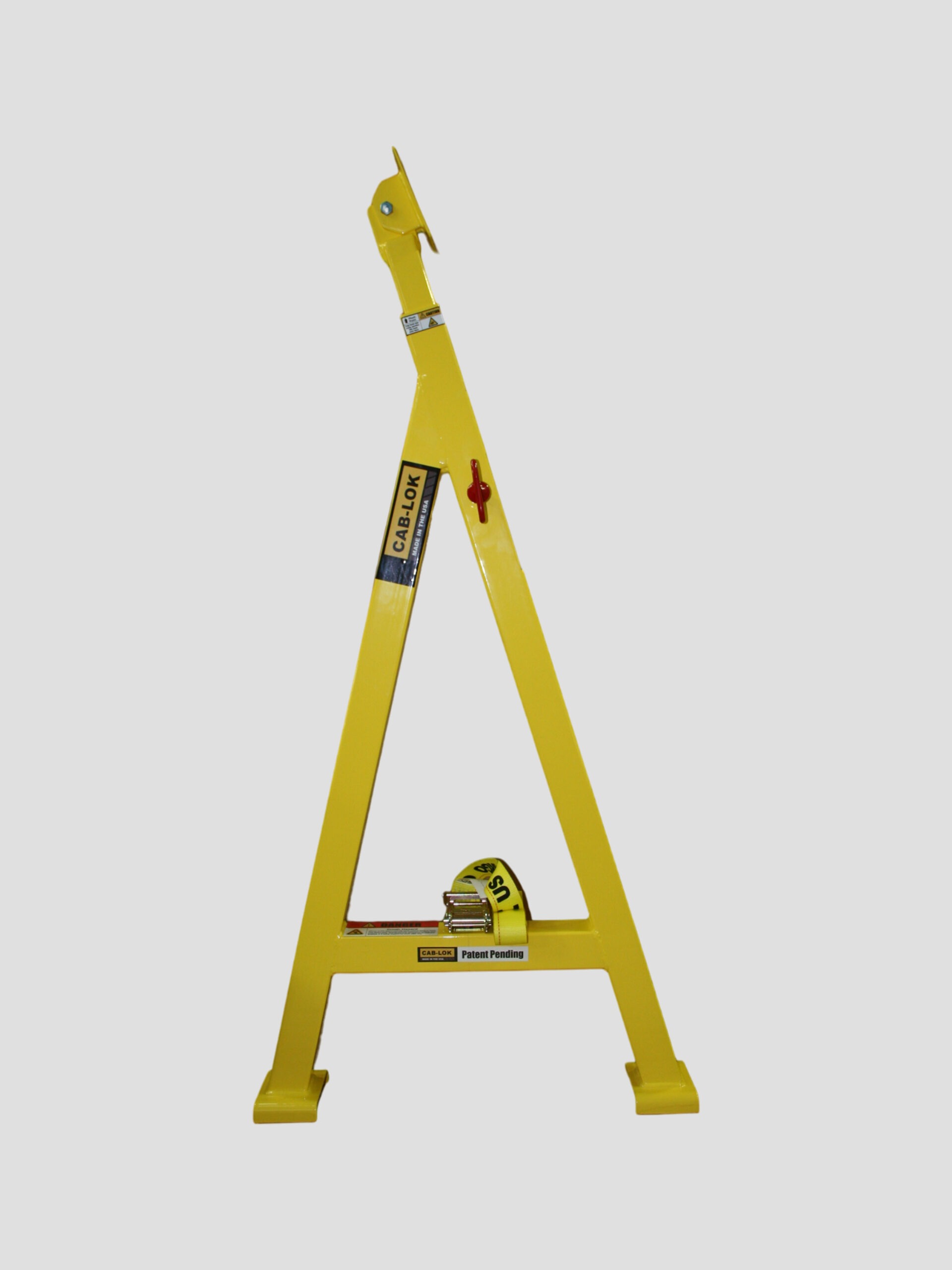 A Yellow Metal Stand Featuring a Matching Yellow Handle, Designed for Stability and Ease of Use.