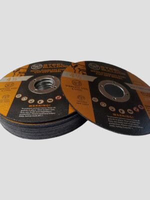 Close-up of Two Grinding Wheels, Each Adorned With Black and Orange Labels, Showcasing Their Design and Functionality.