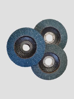 Three Blue Grinding Discs Arranged on a Clean White Background, Showcasing Their Circular Shape and Distinct Color.