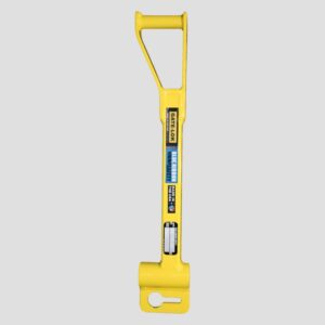 A Bright Yellow Tool Featuring a Handle, Set Against a Stark White Background, Highlighting Its Distinct Appearance.