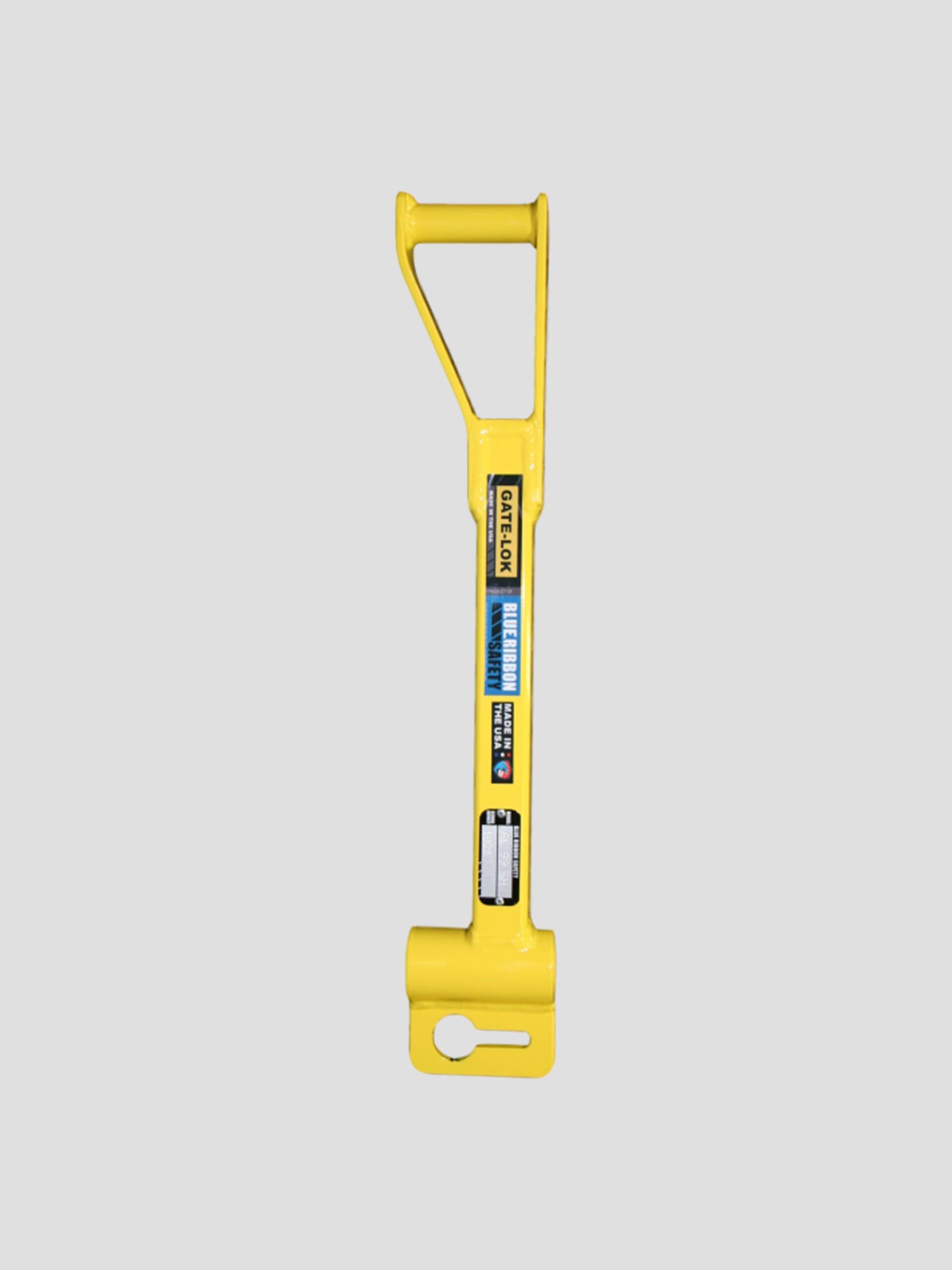 A Bright Yellow Tool Featuring a Handle, Set Against a Stark White Background, Highlighting Its Distinct Appearance.